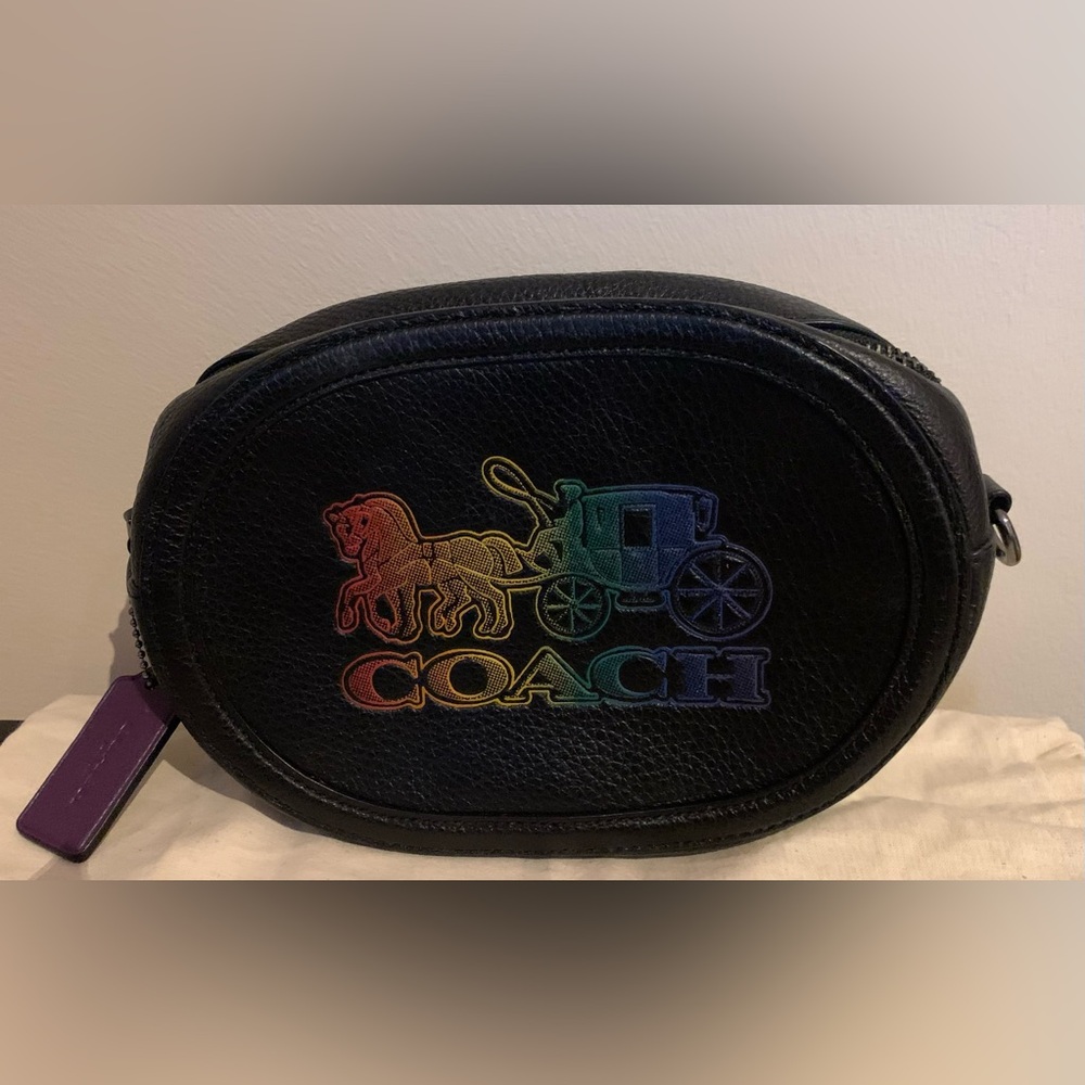 Coach Black Leather Crossbody Bag with Rainbow Coach Logo